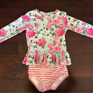 Ruffle Butts Pink and Green Rashguard Swim Set